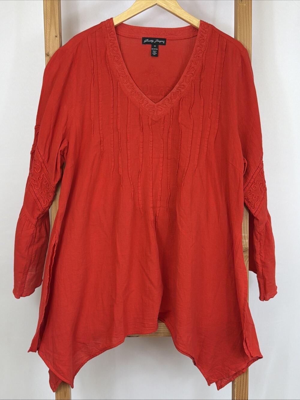 Gretty Zueger Tomato Red V Neck Tunic Top #1674 Size 1X